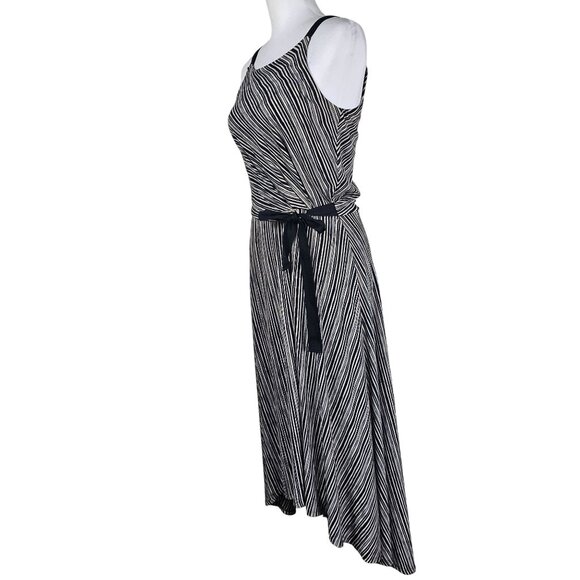 Maeve Anthropologie Black Cream Diagonal Stripe Maxi Dress XS Asymmetrical Wrap - Picture 9 of 11